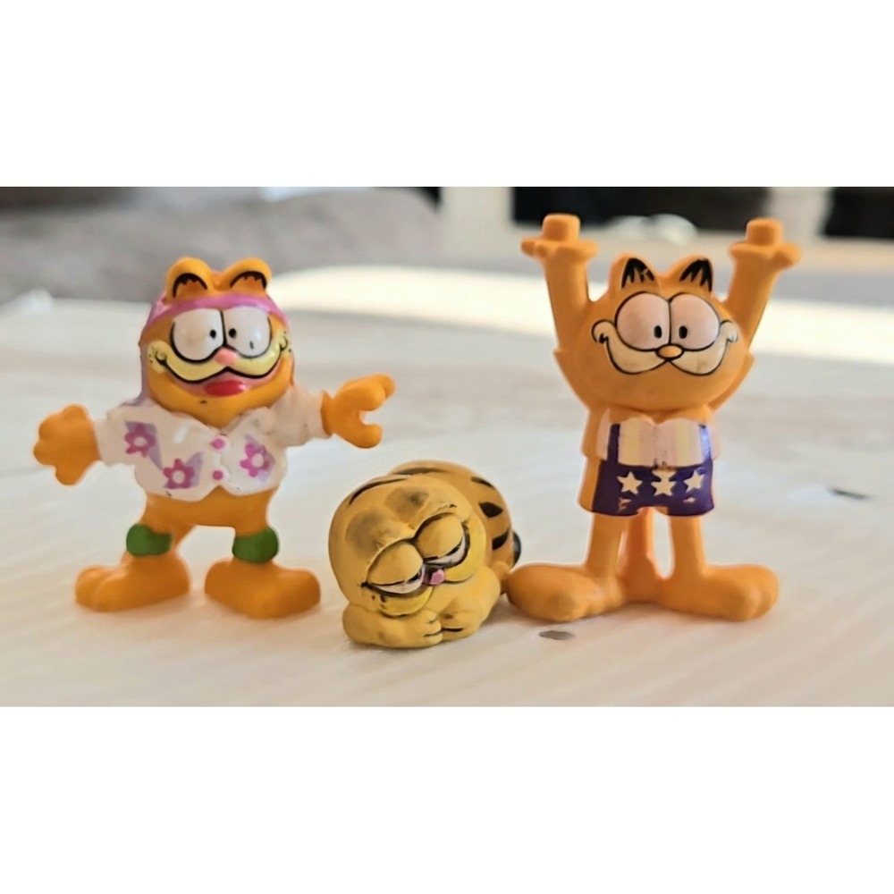 Vintage 1978-1981 Garfield Figure Lot 3 Piece Set PVC Figurines & Eraser